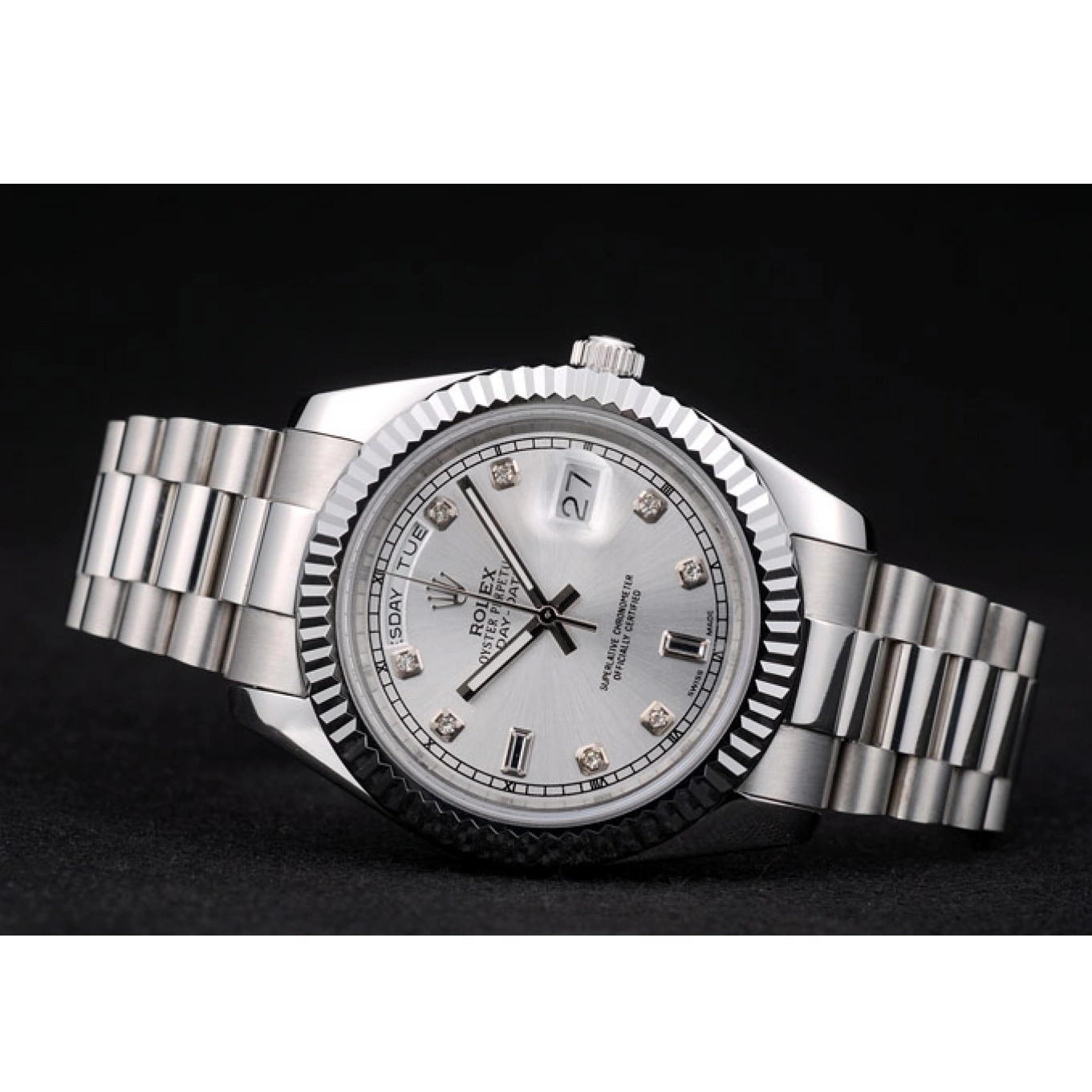 Good Copy Rolex Watches Stainless Bezel DayDate Steel Silver 41995 Swiss Ribbed Dial Rolex 0618
